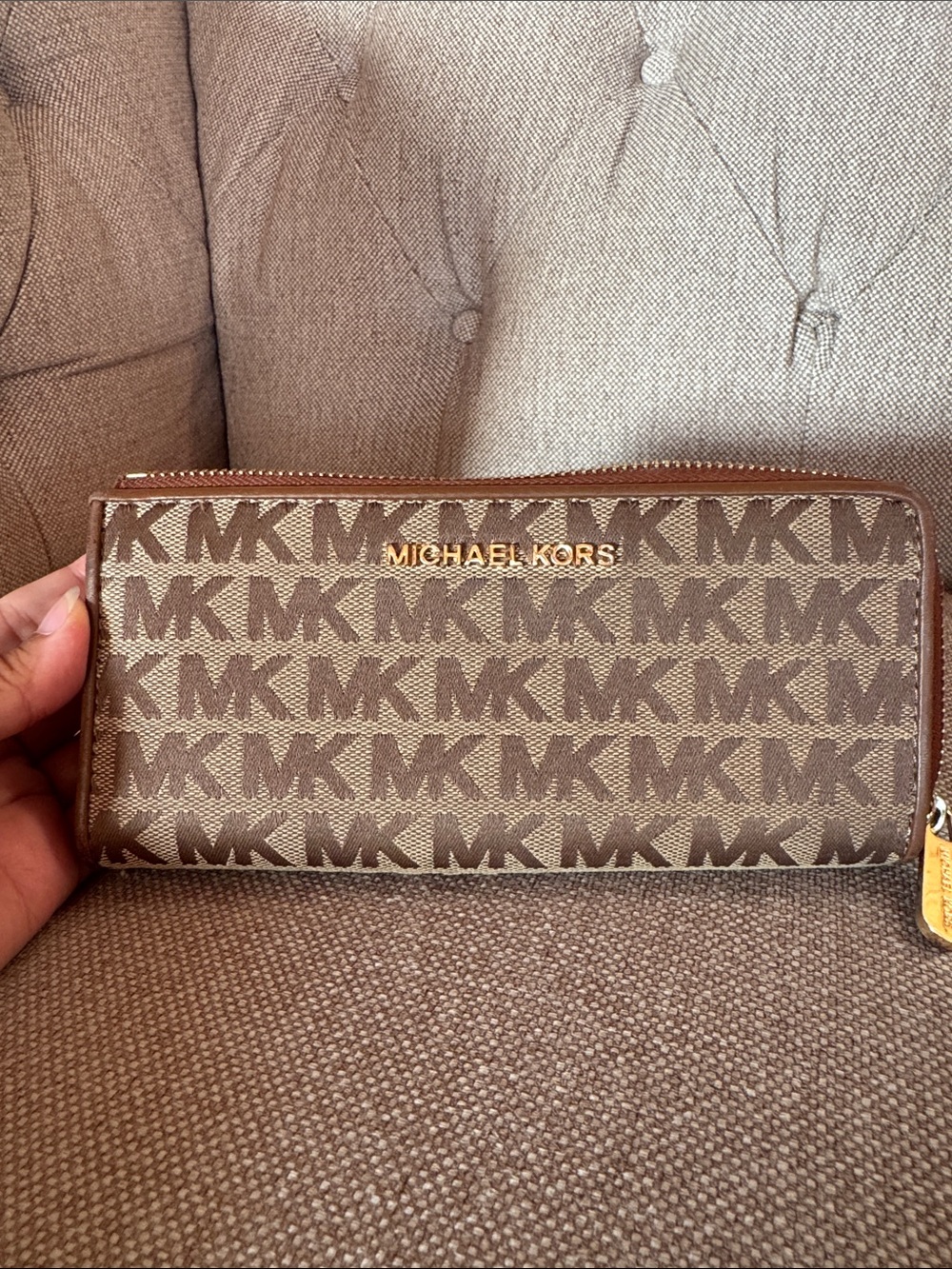 Michael Kors Brown Signature MK Zip Wallet